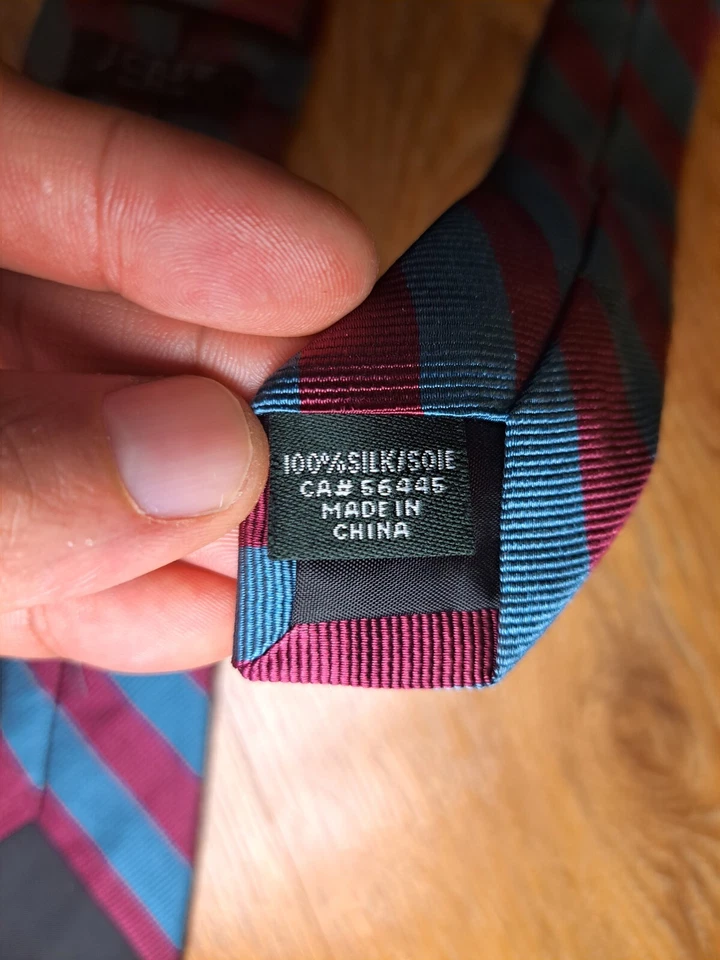 Corbata ajustada J Crew 100 % seda para hombre roja azul a rayas Repp Foto 3 de 4