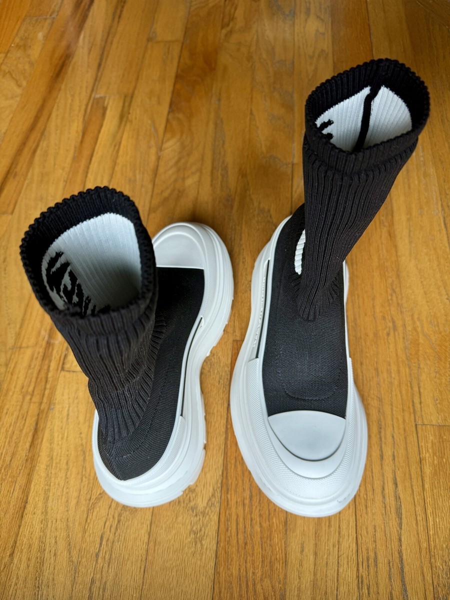 Alexander McQueen Logo Sock Platform Sneaker Black & White