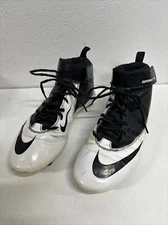 Nike Super Bad Strike Football Cleats Size 9 White Black Leather Shoes #T3