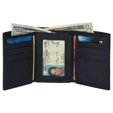 Leatherboss Genuine Leather Men's RFID Trifold Wallet Black With Gift Box