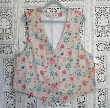 Vintage Cherokee Floral Beige Button Up Sleeveless Vest Sz Large