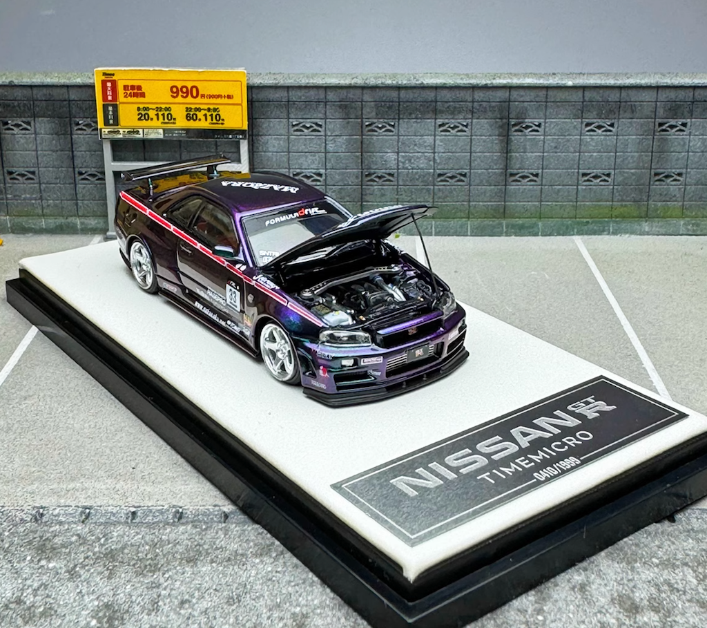 TM 1:64 JDM Purple Skyline GTR R34 Racing Sports Model Diecast