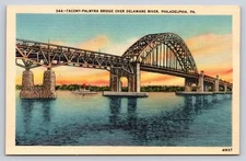 Tacony-Palmyra Bridge Over Delaware River Philadelphia PA Linen Vintage Postcard