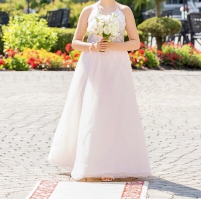 strapless open back dress Strapless Light Pink Satin Prom Dress A-line Long with Bow – MyChicDress main image 0