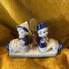 Faïencerie DELFTS? Figurine  DUTCH CHILDREN Sitting With Sand Timer No Hallmarks