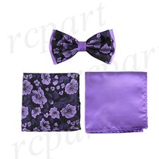 New Men's Pre-tied Bow tie  2 hankie set purple flower formal wedding prom