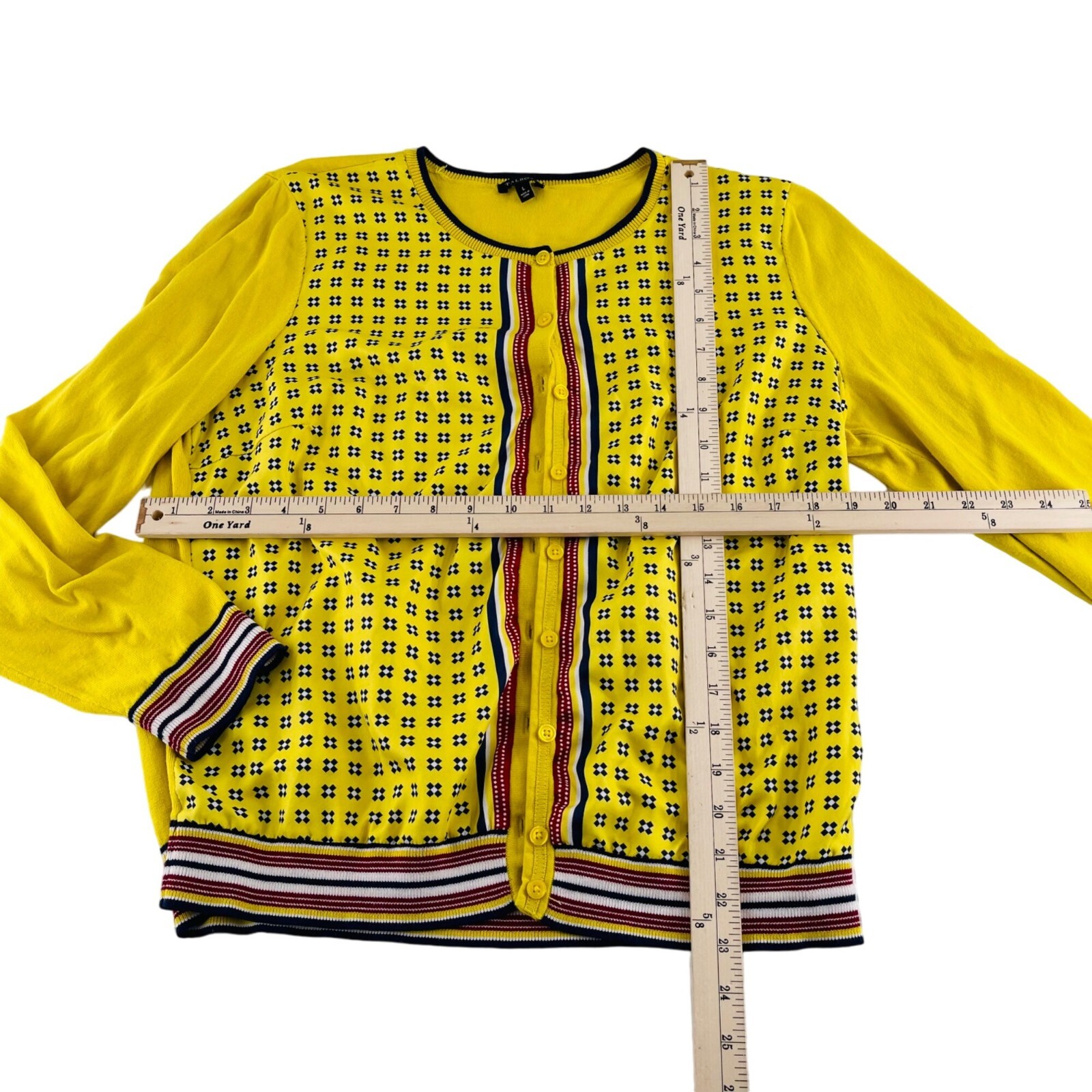 Talbots Womens Yellow Patterned Button-Front Card… - image 4