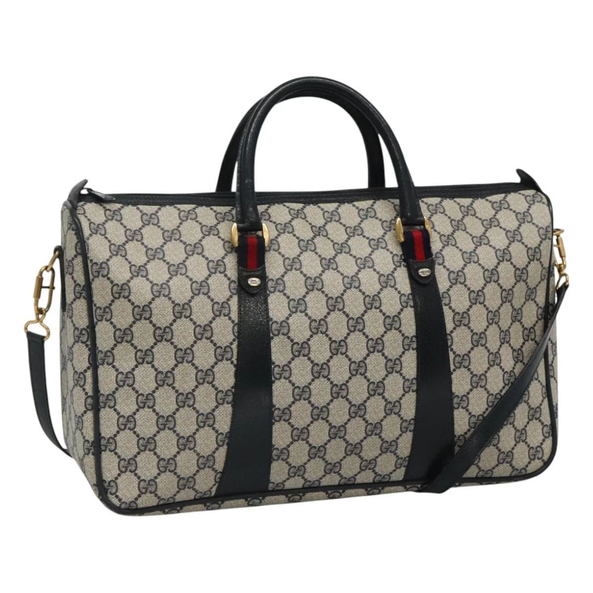 Sac GUCCI GG Supreme Sherry Line Boston PVC 2 voies rouge marine 39 02 041 authentique 113723