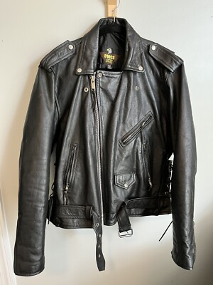 Men's Black Leather Motorcycle/Biker Jacket size 48 with Men's Black Leather Motorcycle/Biker Jacket size 48 with