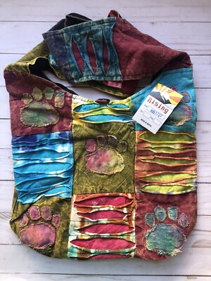 NWT Rising International  Crossbody Paw Print Nepal Hobo Bag Razor Cut Pawprints