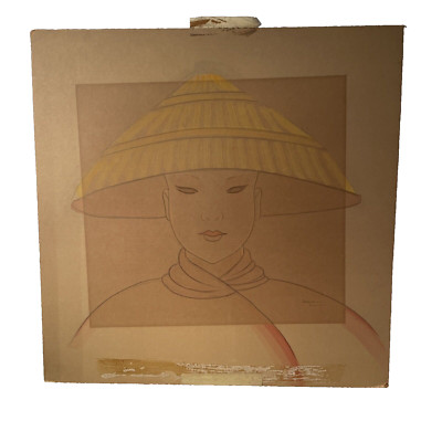 Original? Dorothy Dwin Illustration? Drawing? Asian Women w/Vietnamese Hat READ