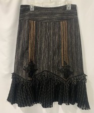 Forwear New York Black Gold Midi Skirt Sequins Fringe Crochet Artsy Size 8