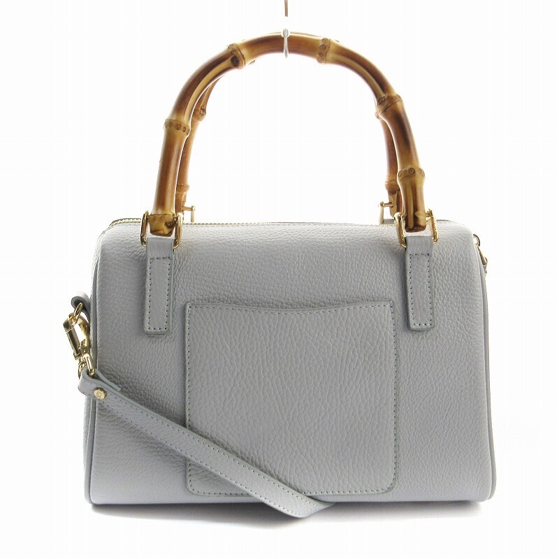 Gianni Notaro 2Way Bamboo Handle Leather Bag Light Blue 9.4