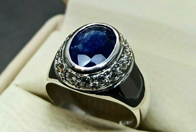 Natürlicher 5 Karat Königsblauer Saphir Sterlingsilber 925 Handarbeit Nelam Herren Ring