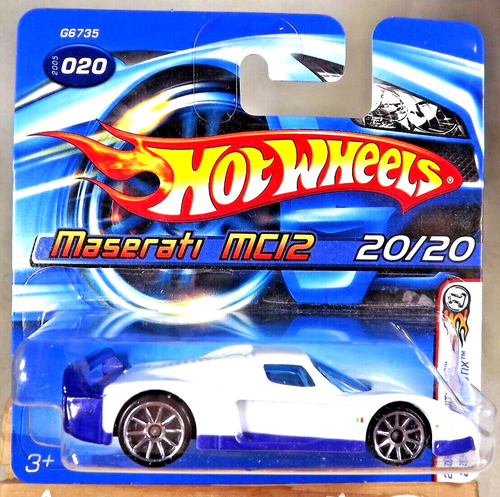2005 Hot Wheels #20 First Editions-WhiteTab MASERATI MC12 White w10Sp ShortCard