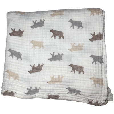 Aden + Anais White BEAR Muslin Swaddle Blanket Lightweight Cotton Unisex &