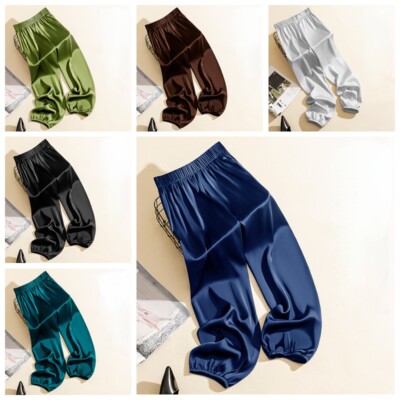 Ladies Satin Harem Tapered Leg Trousers Shimmer Elegant Casual Business