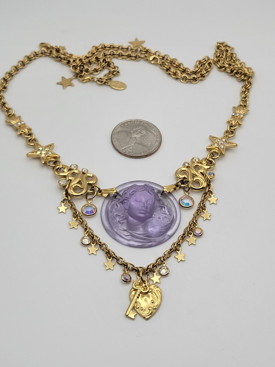 Kirks Folly Dream Angel Lavender Glass Cameo Gold Tone Charm