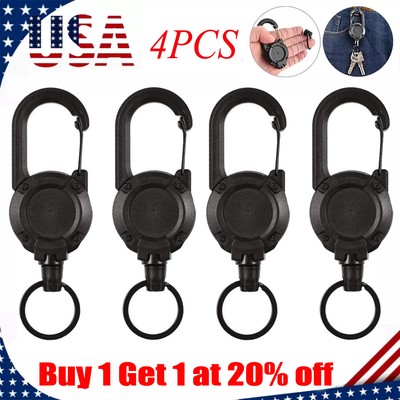 Heavy Duty Retractable Carabiner Car Key Chain Badge Holder Steel Cord Keychain