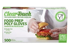 Clear Touch Food Prep Poly Gloves - Latex and Powder Free - One Size Fits Most