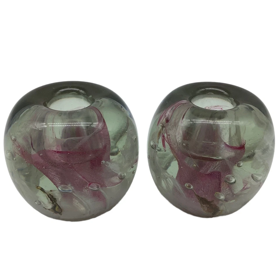 K G Kerry Glass Hand Crafted Solid Glass Ball Candle Holders Vintage Home Decor - Image 2 of 4
