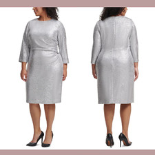 NWT $148 Vince Camuto [ Plus Size 16W ] Zebra Print Bodycon Dress in Silver S236