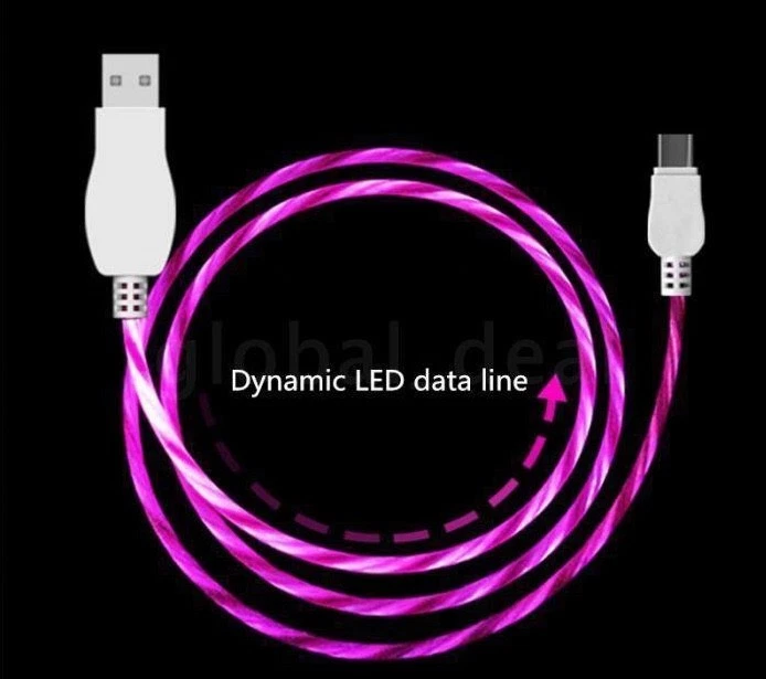 CANDY FLOW LED LIGHT-UP brilho cabo carregador USB PARA TODOS OS TELEFONES TIPO MICRO-C - Imagem 3 de 4