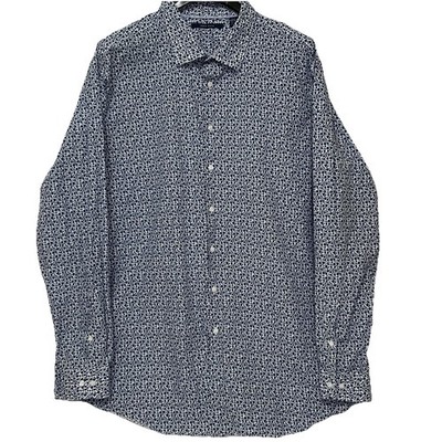Perry Ellis Button Long Sleeve Floral Shirt Design Blue White Men Size 3XL-Tall