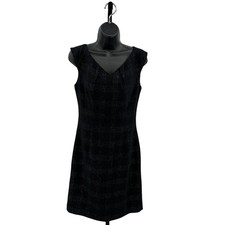 Mossimo Stretch Shimmer Sheath Dress WMNS 2 Black Sleeveless Back Zip Slit Knee