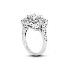 1 1/2 CTW H VS2 Radiant Cut Natural Certified Diamonds 18k Gold Halo Accent Ring