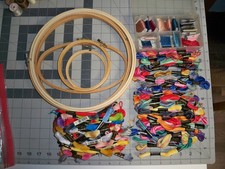 Lot of Wood Embroidery Hoops and Embroidery Thread Floss