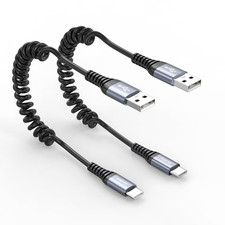 USB a to USB C Coiled Cable 3FT 2-Pack, Coiled USB C Cable for Car Fast Charging