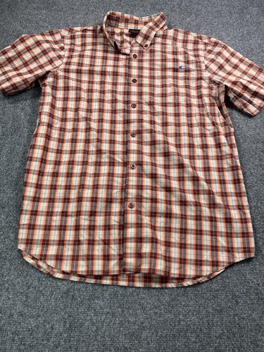 Oakley Shirt Mens Medium Plaid Short Sleeve Button Up Pocket Outdoor Red