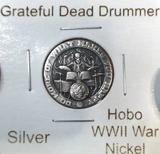 HOBO Grateful Dead Drummer Skeleton  A REAL WWII Silver War Nickel SIGNED