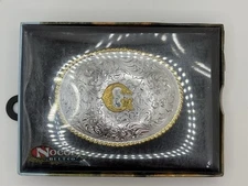 NOCONA BELT CO. OVAL INITIAL BUCKLE “G” “C” ACC BUCKLE NEW - ORIGINAL PACKAGING