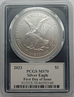 2023 Silver Eagle MS70 First Day of Issue PCGS Certified Emily Damstra Signed