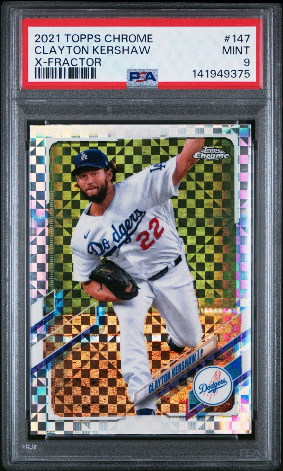 2021 Topps Chrome Clayton Kershaw Xfractor #147 PSA 9