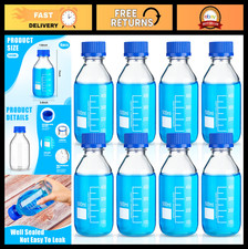 8 Pcs Borosilicate Glass Media Storage Bottles, 500ml, Round with Blue Screw Cap