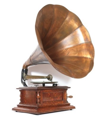 Stunning 1904 Zon-O-Phone Grand Opera Phonograph w/Orig. Bronze Wash Flower Horn