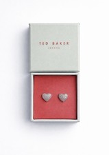 Ted Baker Silver Tone  Crystal Heart Stud Earrings – Brand New With Gift Box