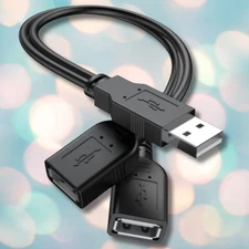 2Pack USB 2.0 Male To 2 Dual Female Jack Y Splitter Hub Power Cord Adapter Cable