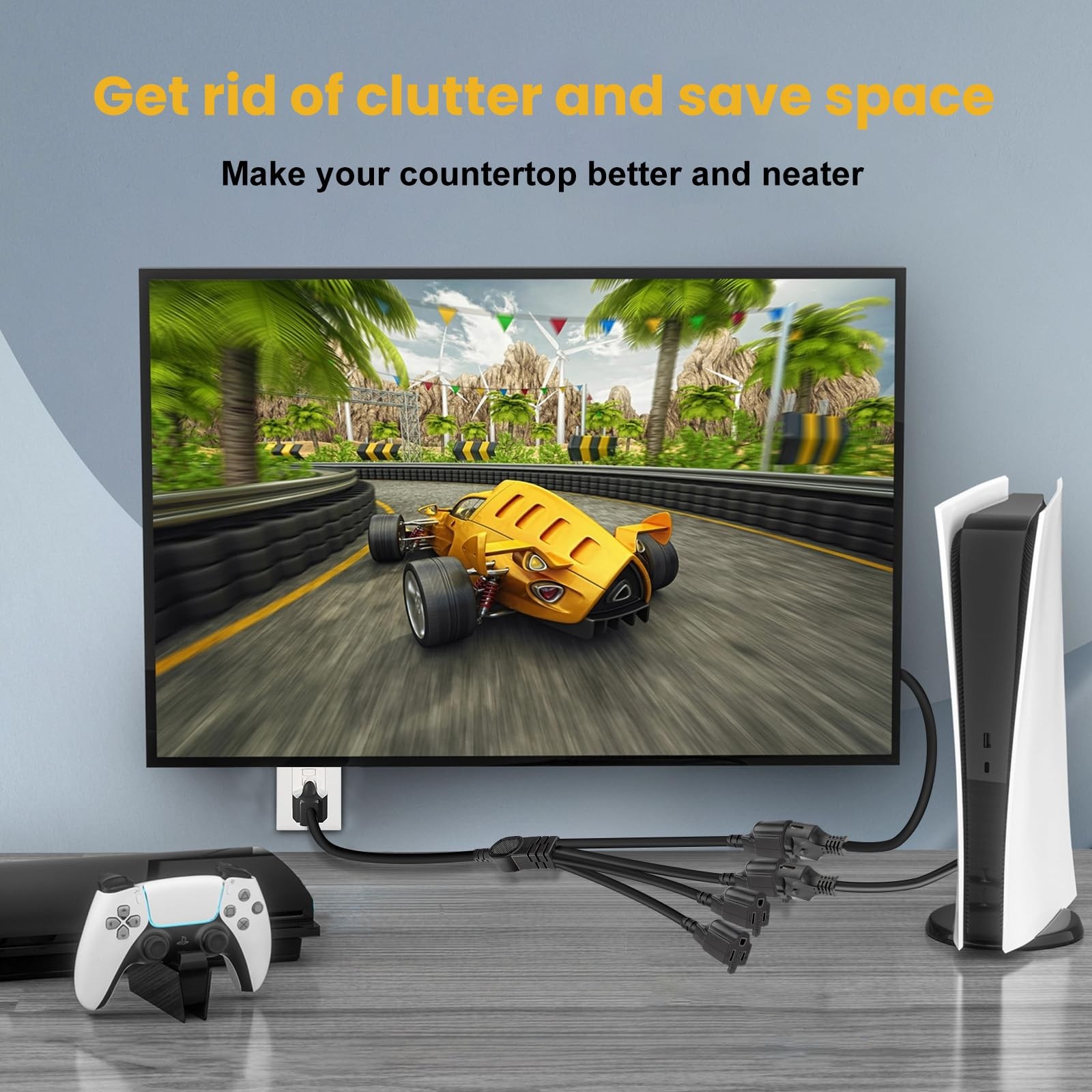 Outlet Splitter 1-to-4 Short Extension Cord 3 Prong Splitter Outlet Saver 4-W