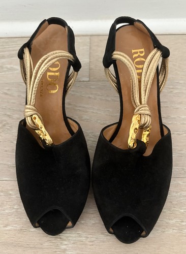 Escarpins RODO En Daim Et Cuir Noir - Slingback, Taille 37 (US 6.5), Occasion