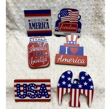 Patriotic 4th of July Wooden 6pc Red, White,  Blue Table Decor-NEW
