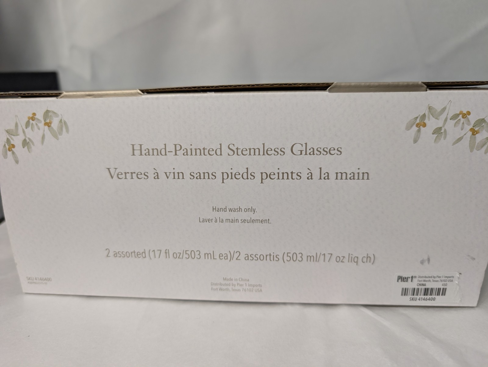 Pier 1 Imports Mr. &  Mrs Clause wine glasses stemless hand painted red outfits