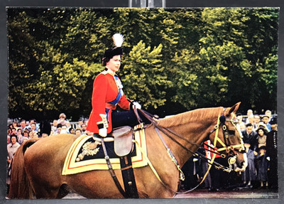 VTG H.M. Queen Elizabeth II Riding Horse Trooping the Colour Postcard 4x6