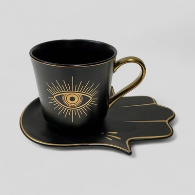Luxury Evil Eye Cup for Coffee & Tea with Hamsa Hand Saucer Set - Multiple Color