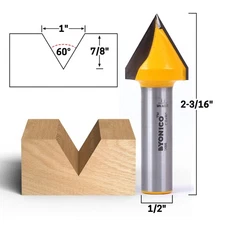60 Degree X 1" Diameter V Groove Router Bit - 1/2" Shank - Yonico 14995