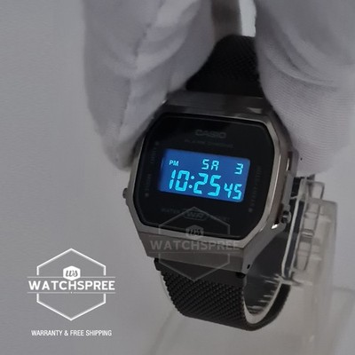 Casio Vintage Style Digital Black Stainless Steel Mesh Band Watch