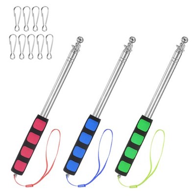 3-Pack 5.25Ft/1.6M Telescopic Flag Pole with Clips Red/Blue/Green